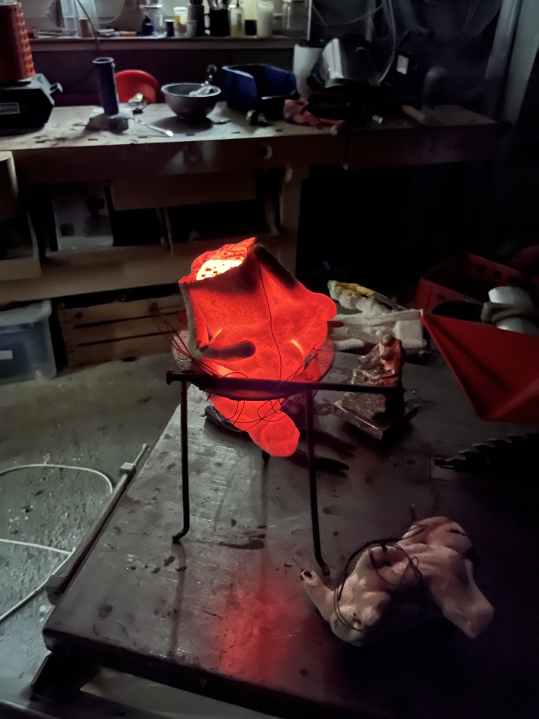 Cast bronze statue fresh out of the mold